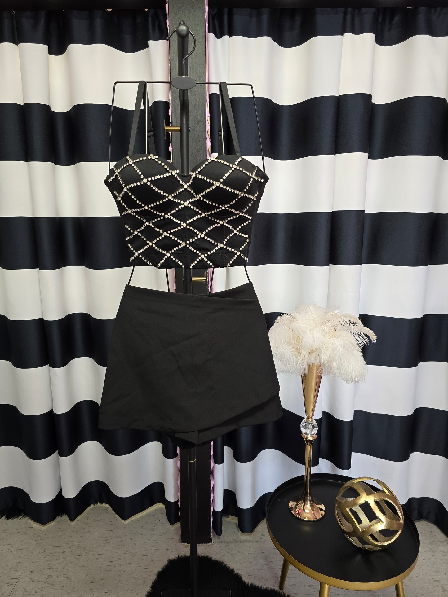 Black Skirt Pant With Decorative Pockets