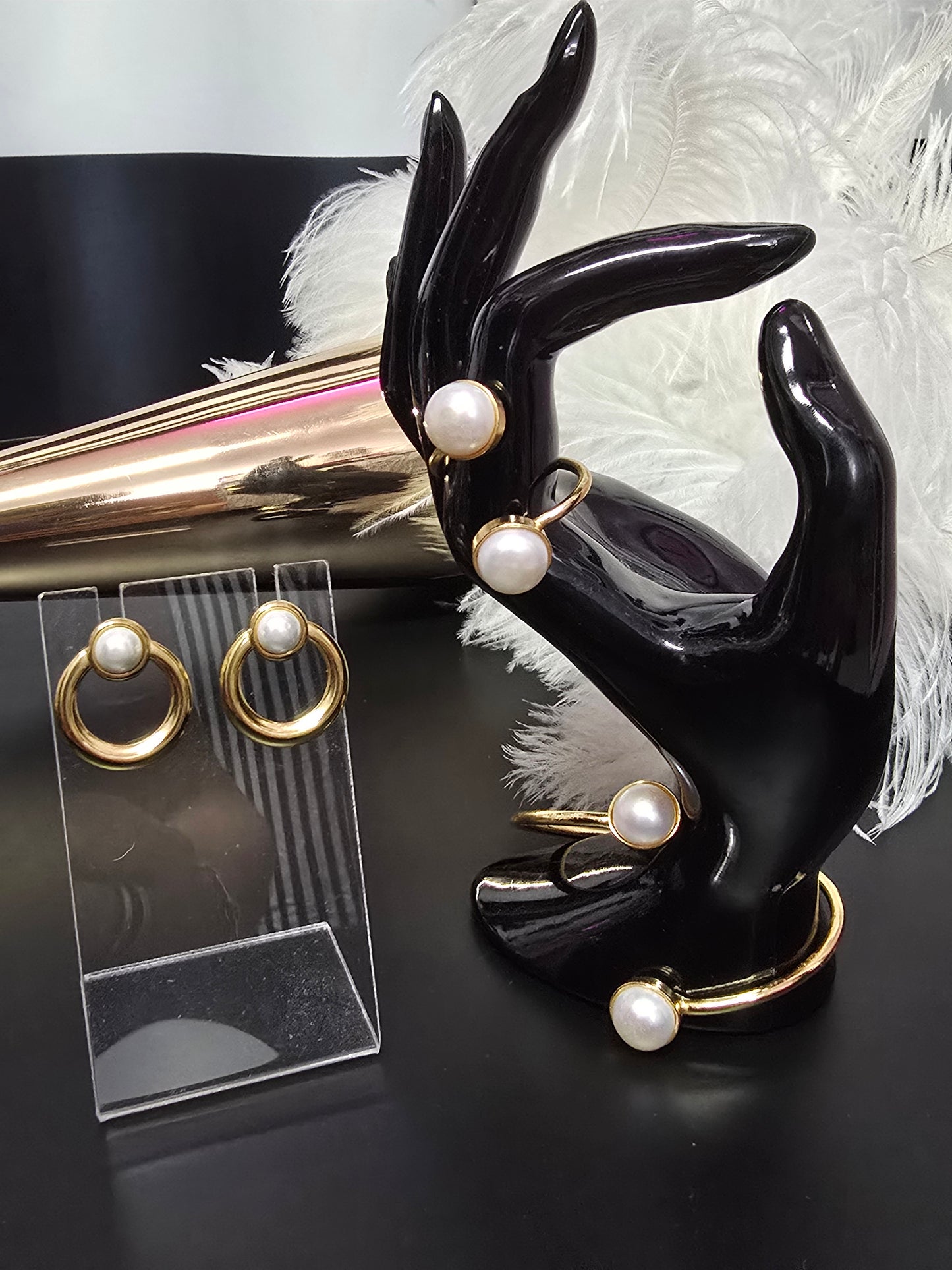 Pearl & Gold Round Stainless Steel Earrings