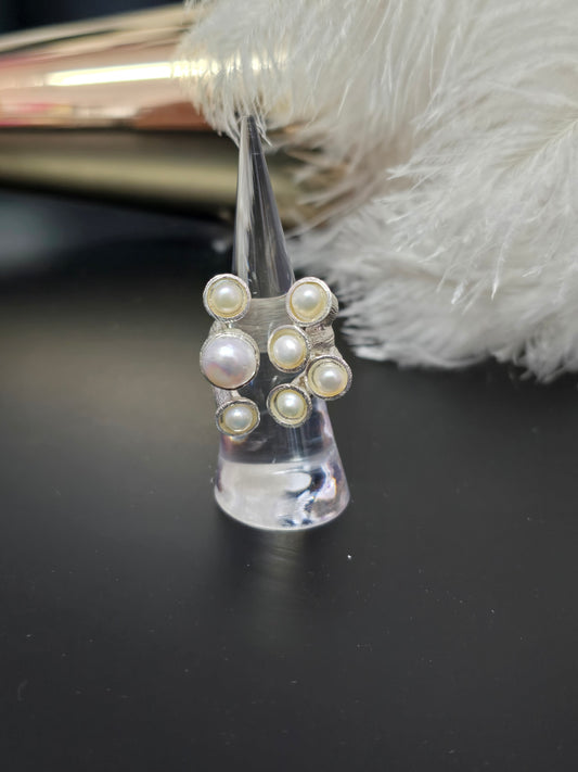 Pearls & Silver Zamak Adjustable Ring