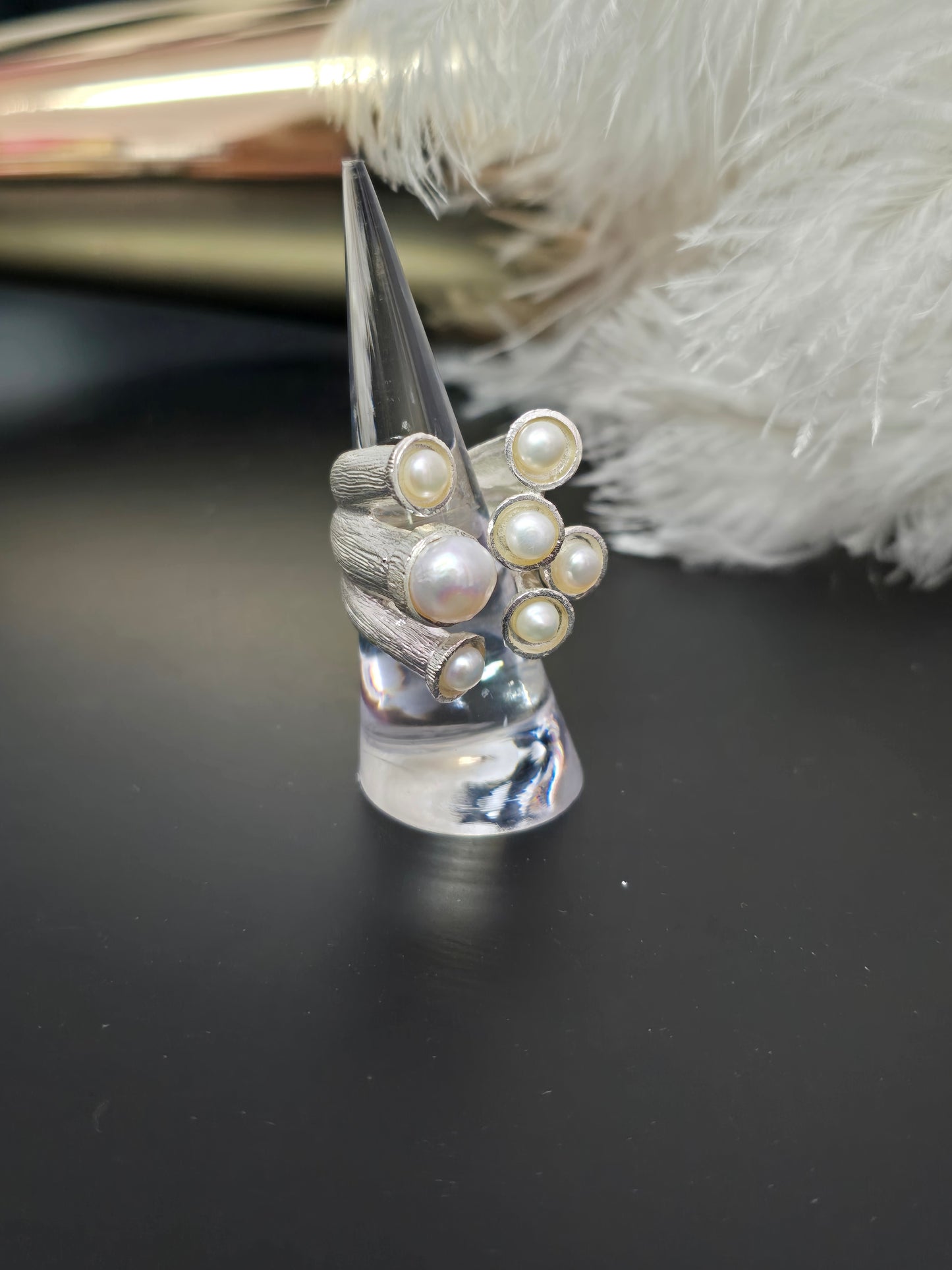 Pearls & Silver Zamak Adjustable Ring