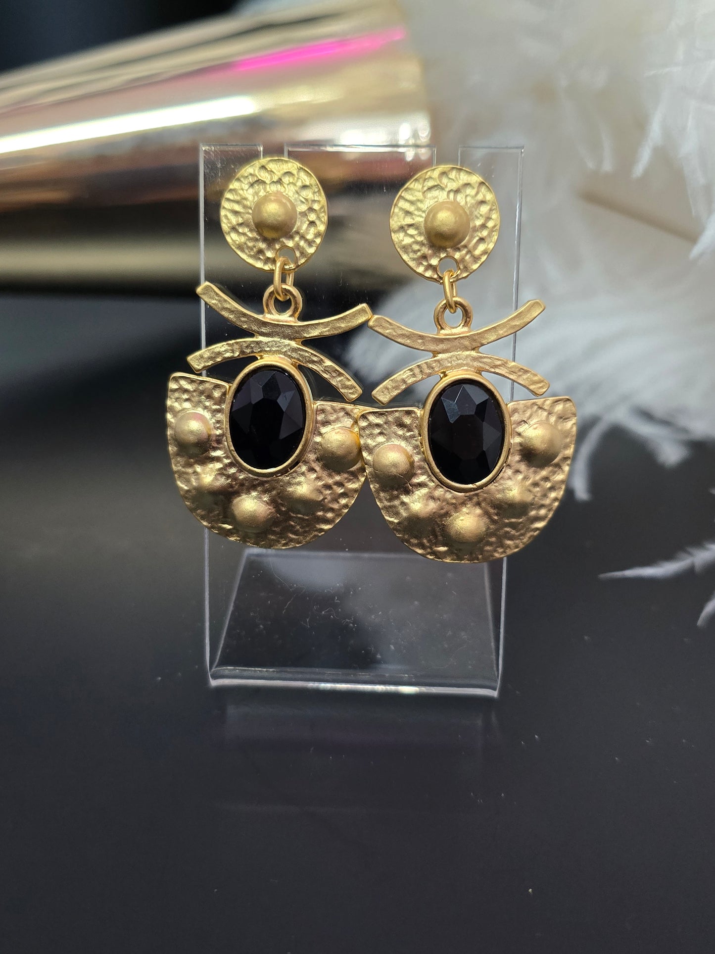 Gold & Black Zamak Earrings