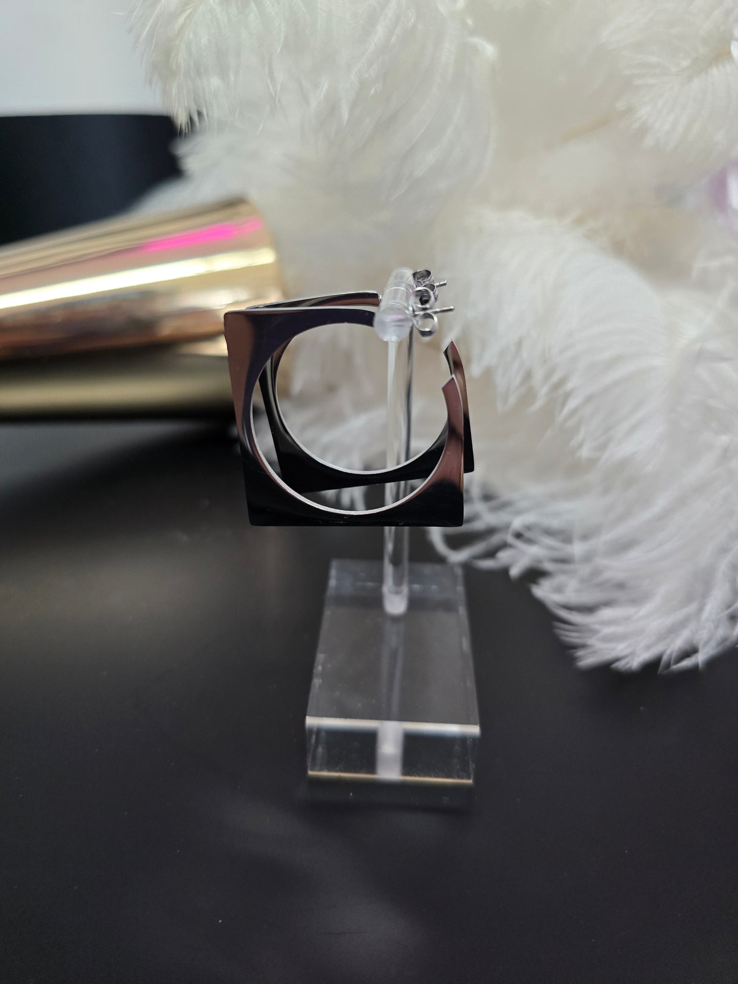 Silver Square Stainless Steel Earrings