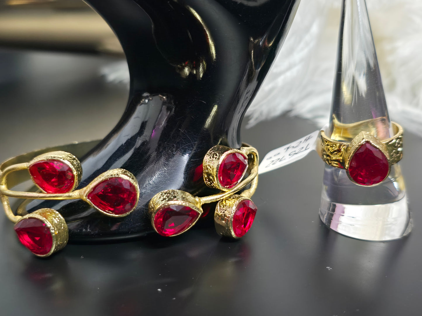 Gold & Red Gems Zamak Bracelet