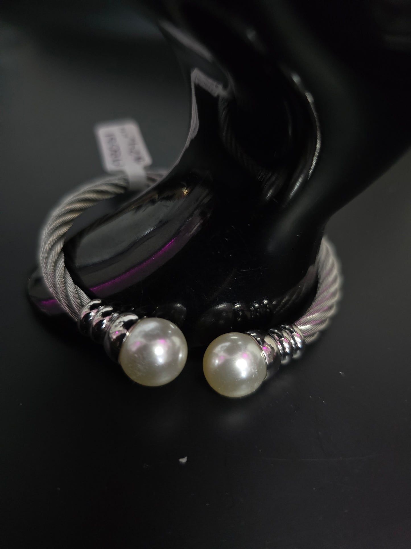 Silver Marine Cable & Pearl Stainless Steel Bangle