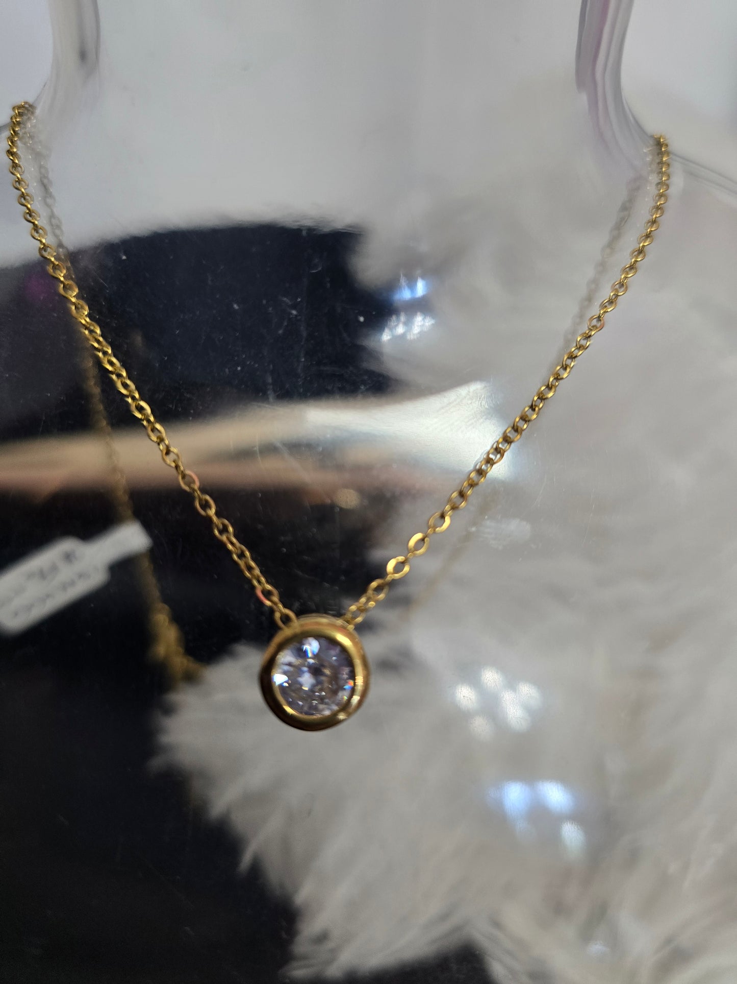 Gold & Zirconia Stainless Steel Necklace