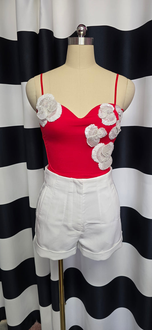 Red Crop Top with White Aplications