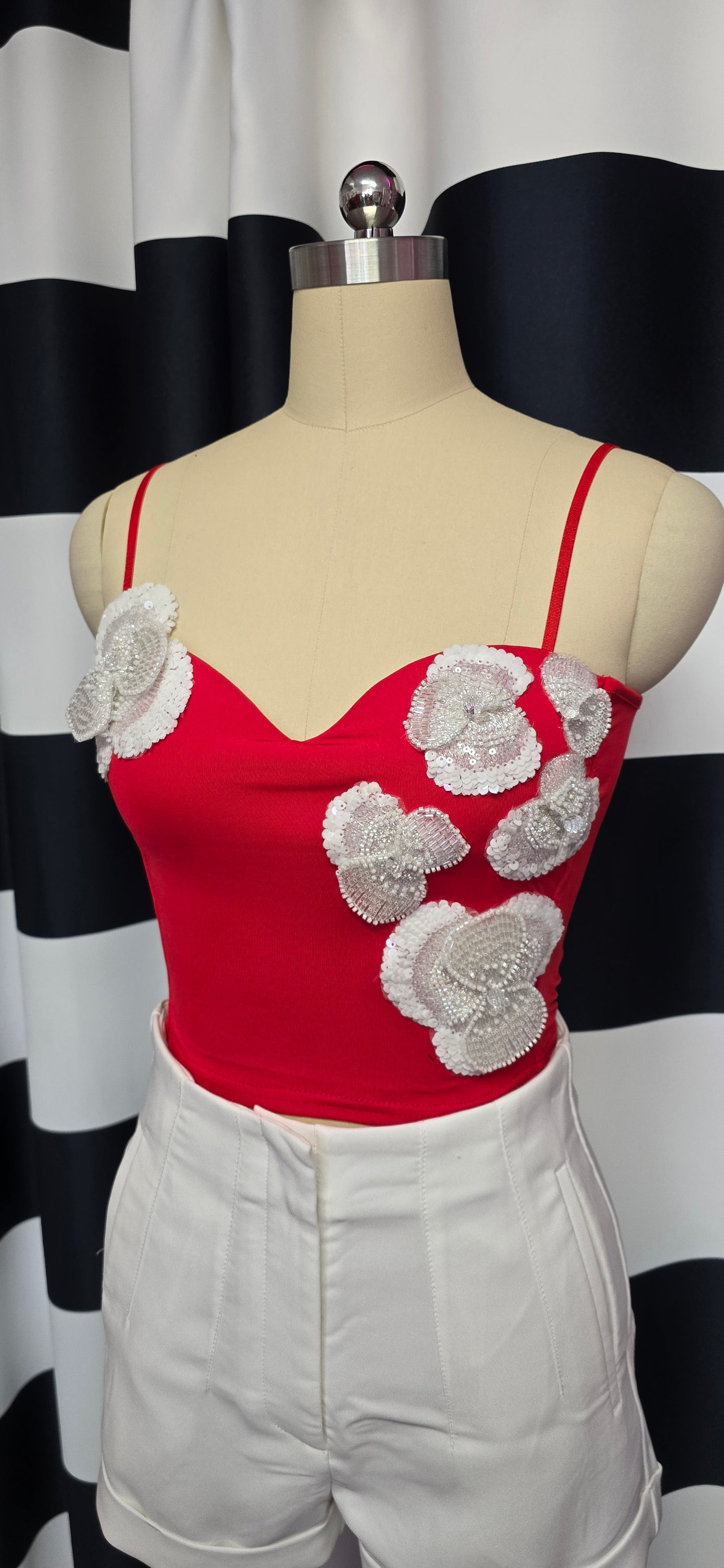 Red Crop Top with White Aplications