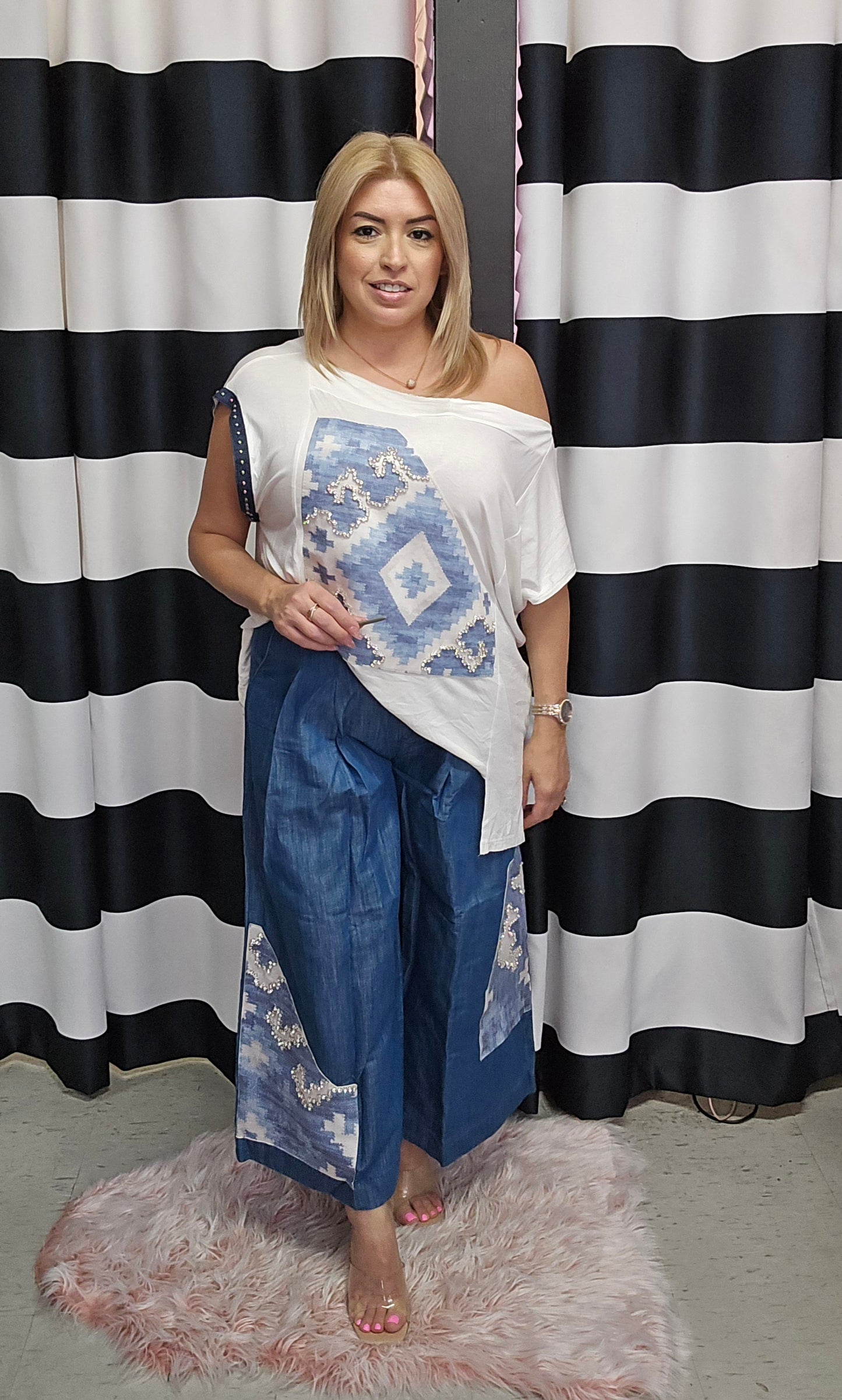Blue Denim Palazzo with Detail in Leg