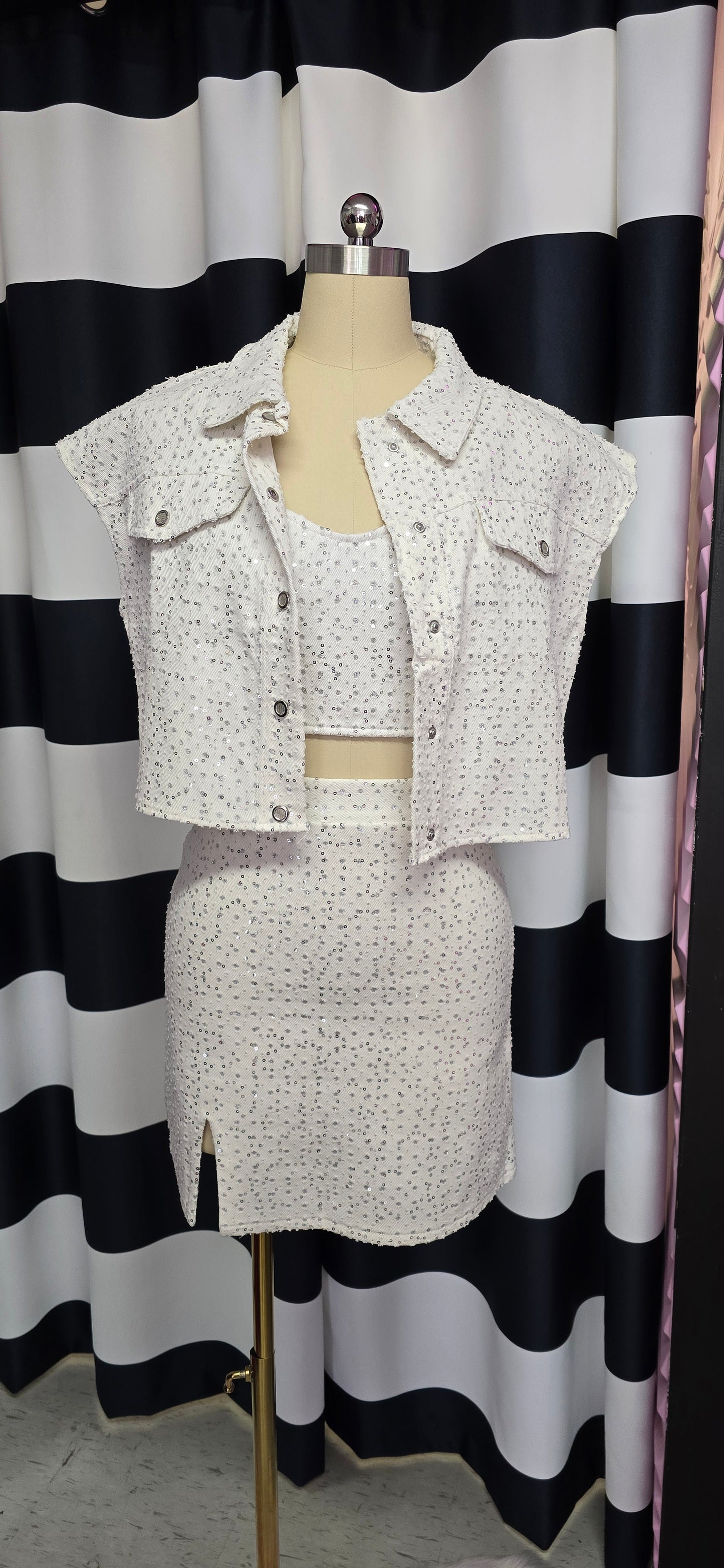 White with Silver Sequin Jacket