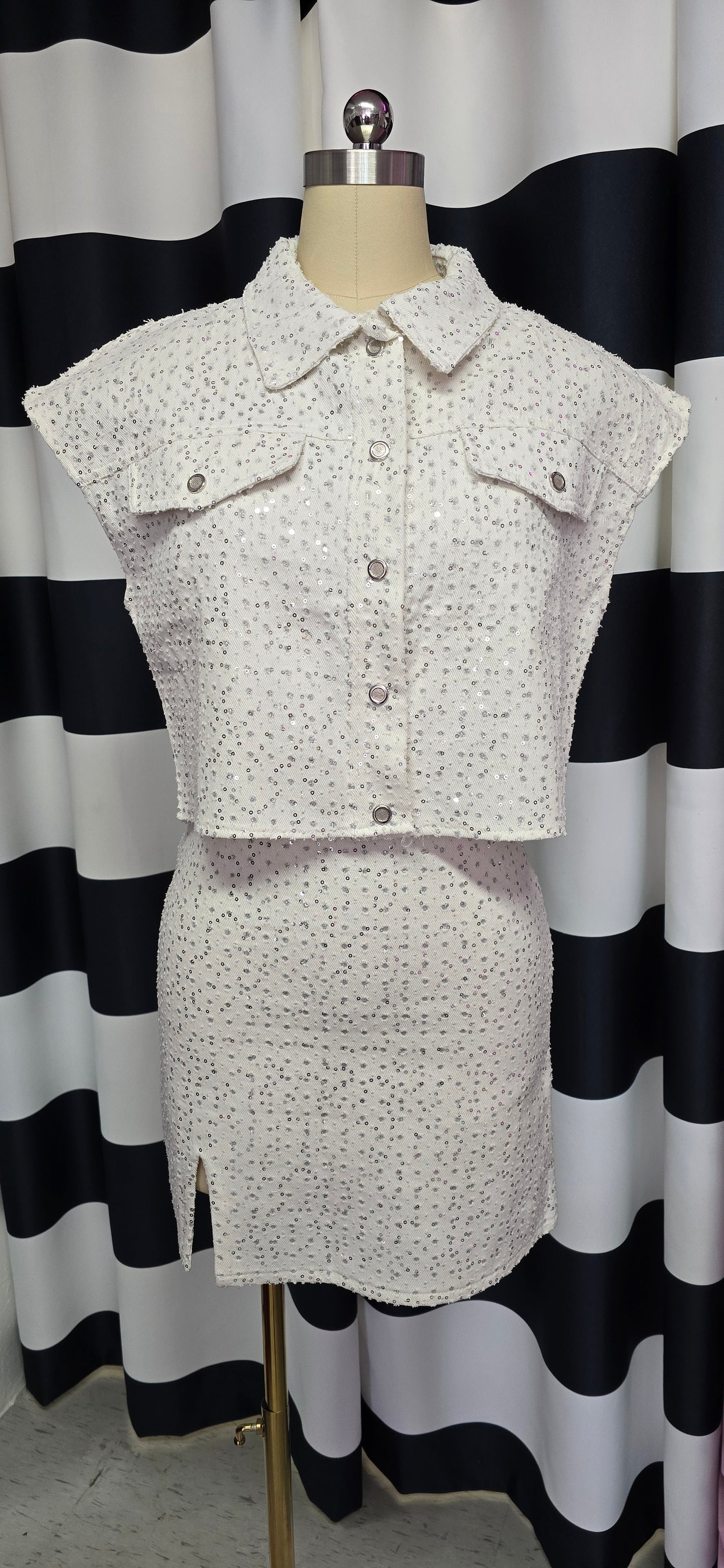 White with Silver Sequin Jacket