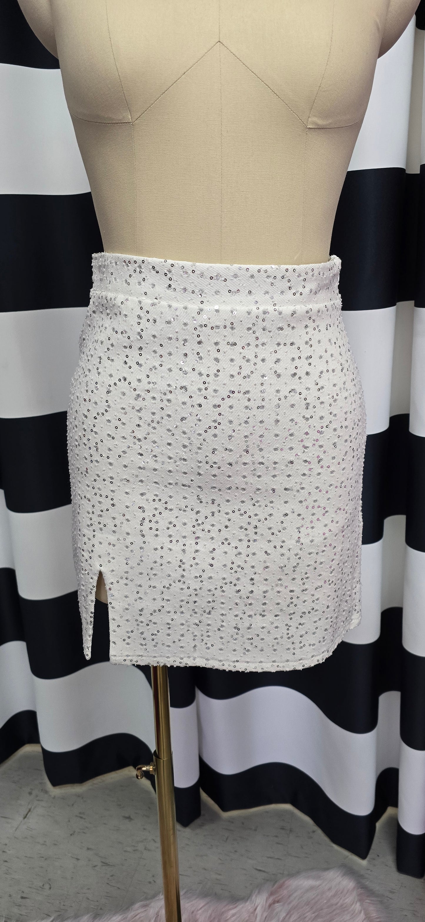 White with Silver Sequin Skirt