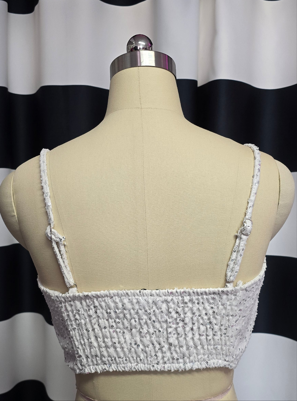 White with Silver Sequin Crop Top