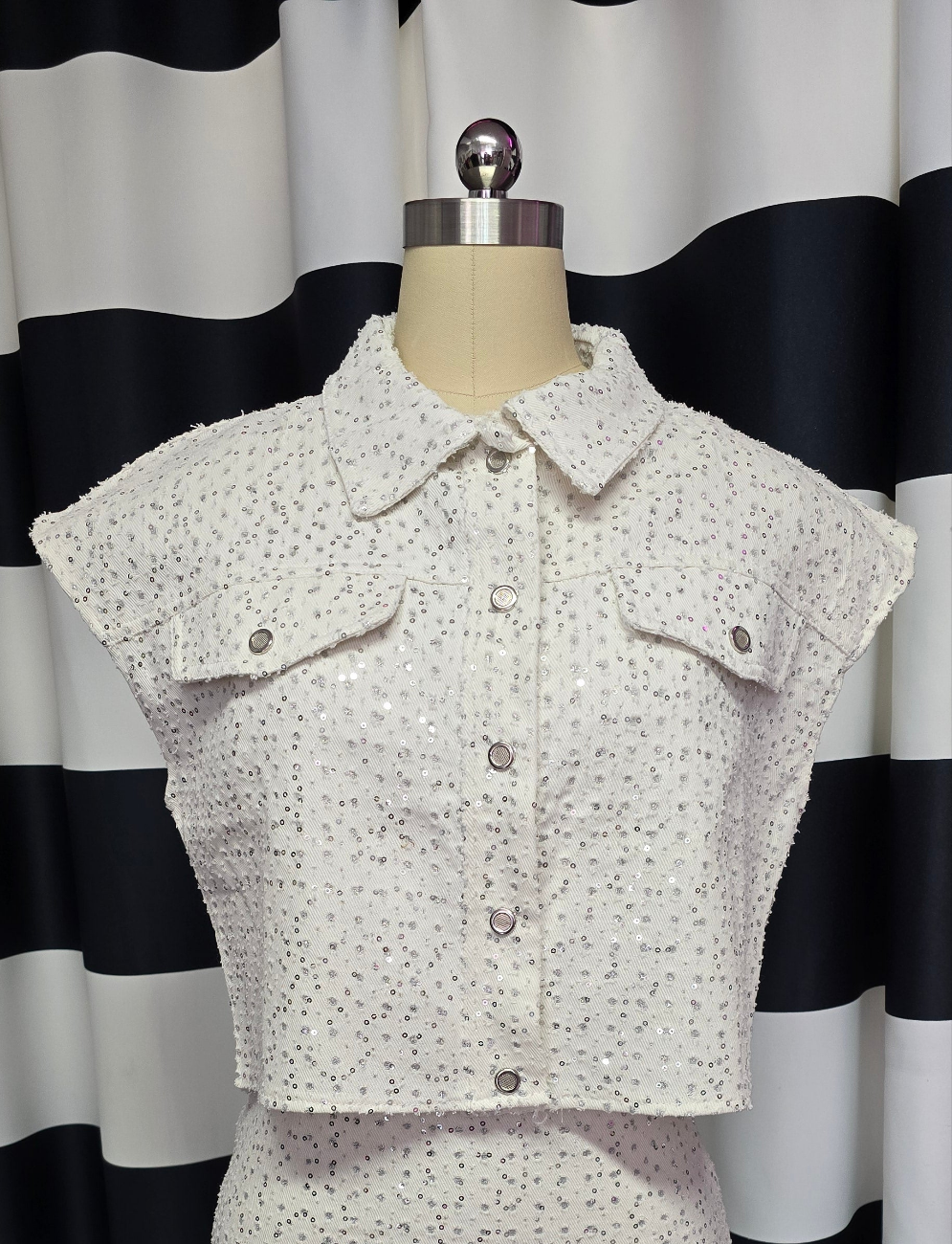 White with Silver Sequin Jacket