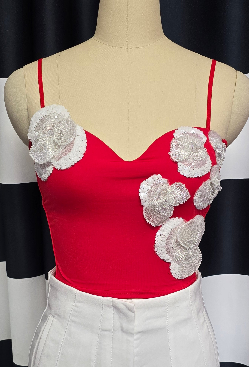 Red Crop Top with White Aplications