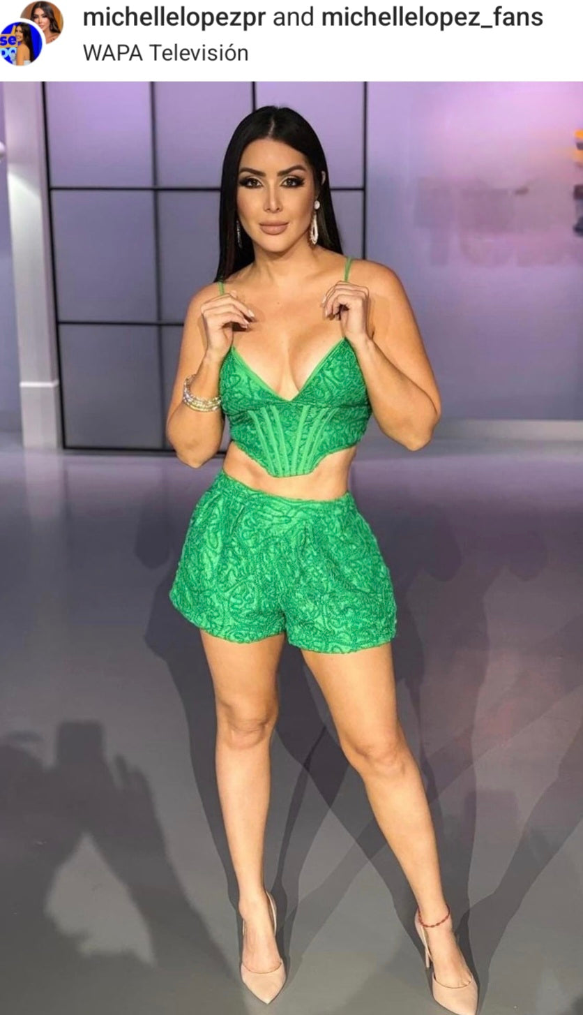 Green Lace Short Pant & Crop Top Set
