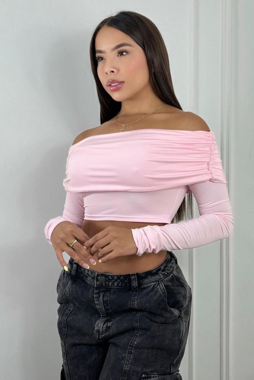 Pink Longsleeve Crop Top