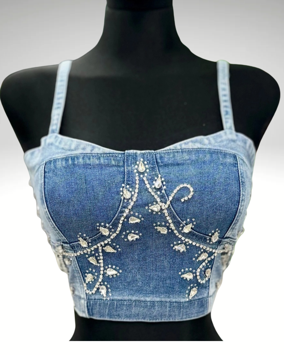 Denim & Rhinestones Crop Too