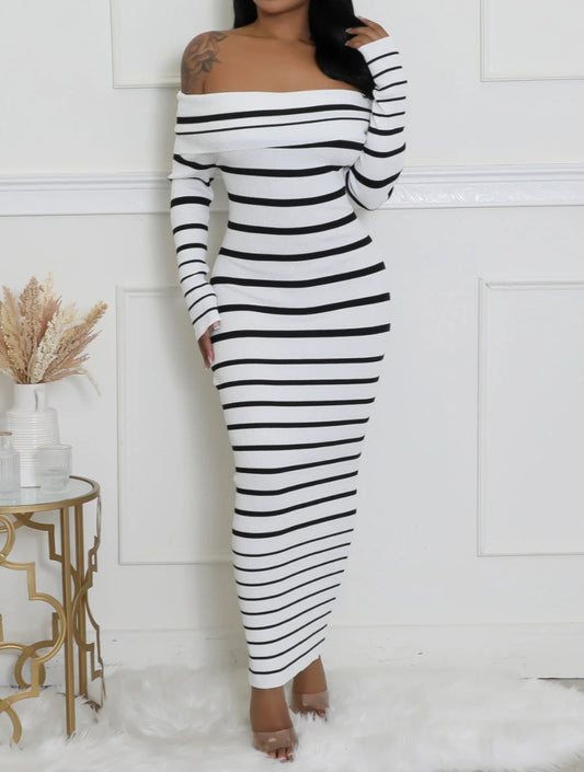 Black & White  Stripes Midi Dress