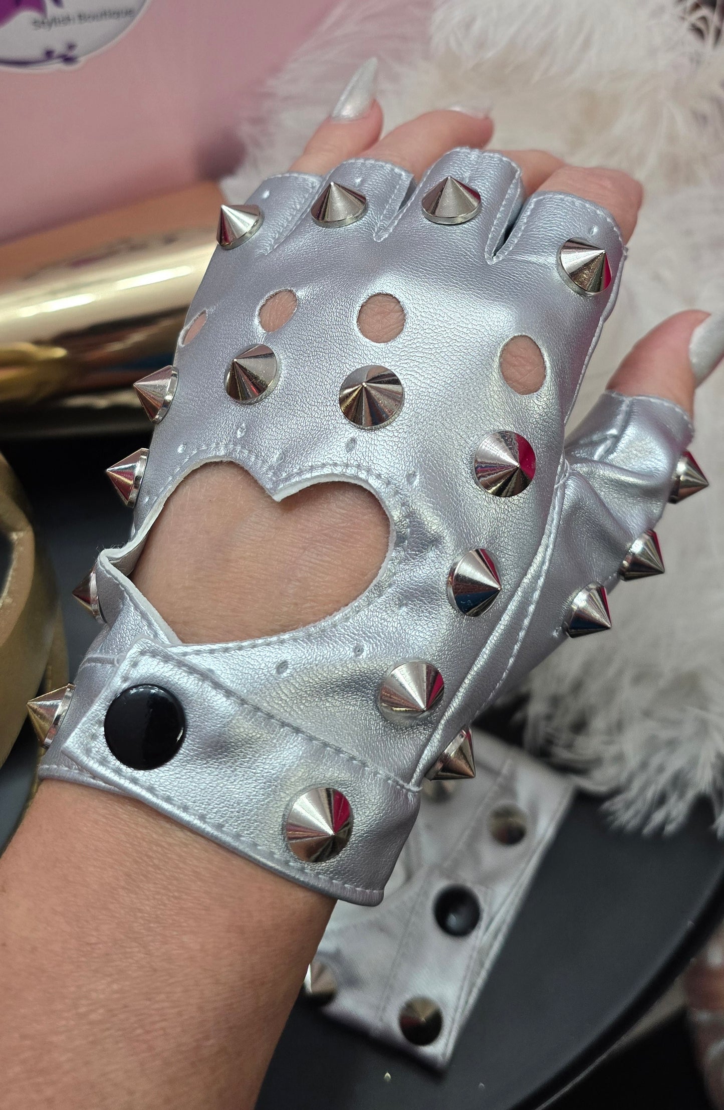 Silver Metallic Gloves