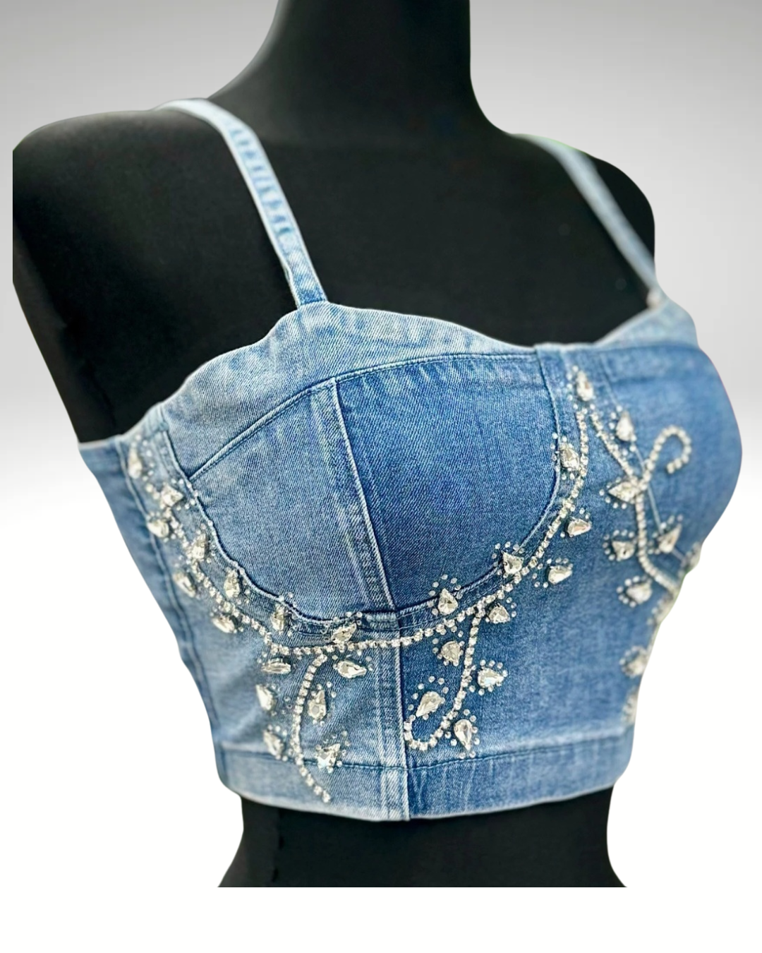 Denim & Rhinestones Crop Too