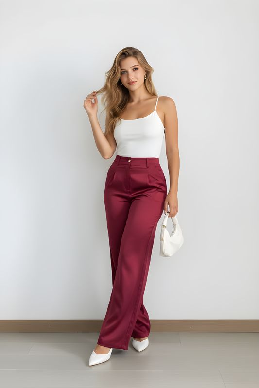 Wine Satin Long Pant