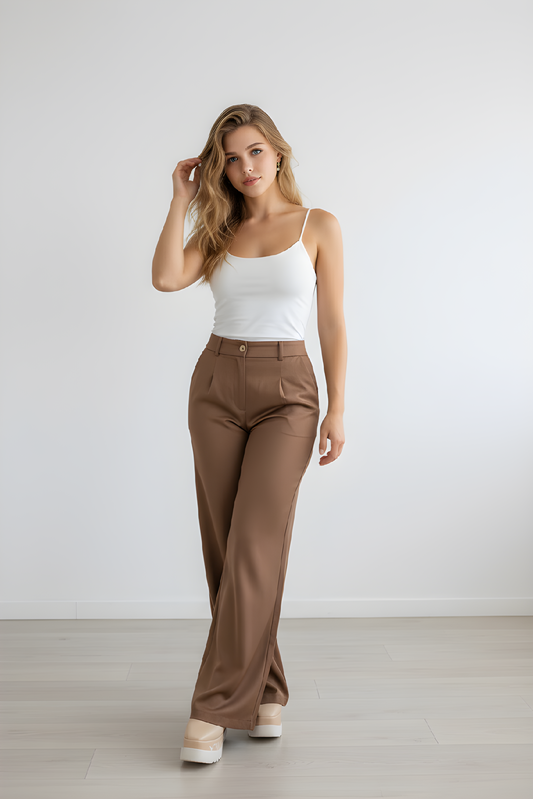 Tan Satin Long Pant