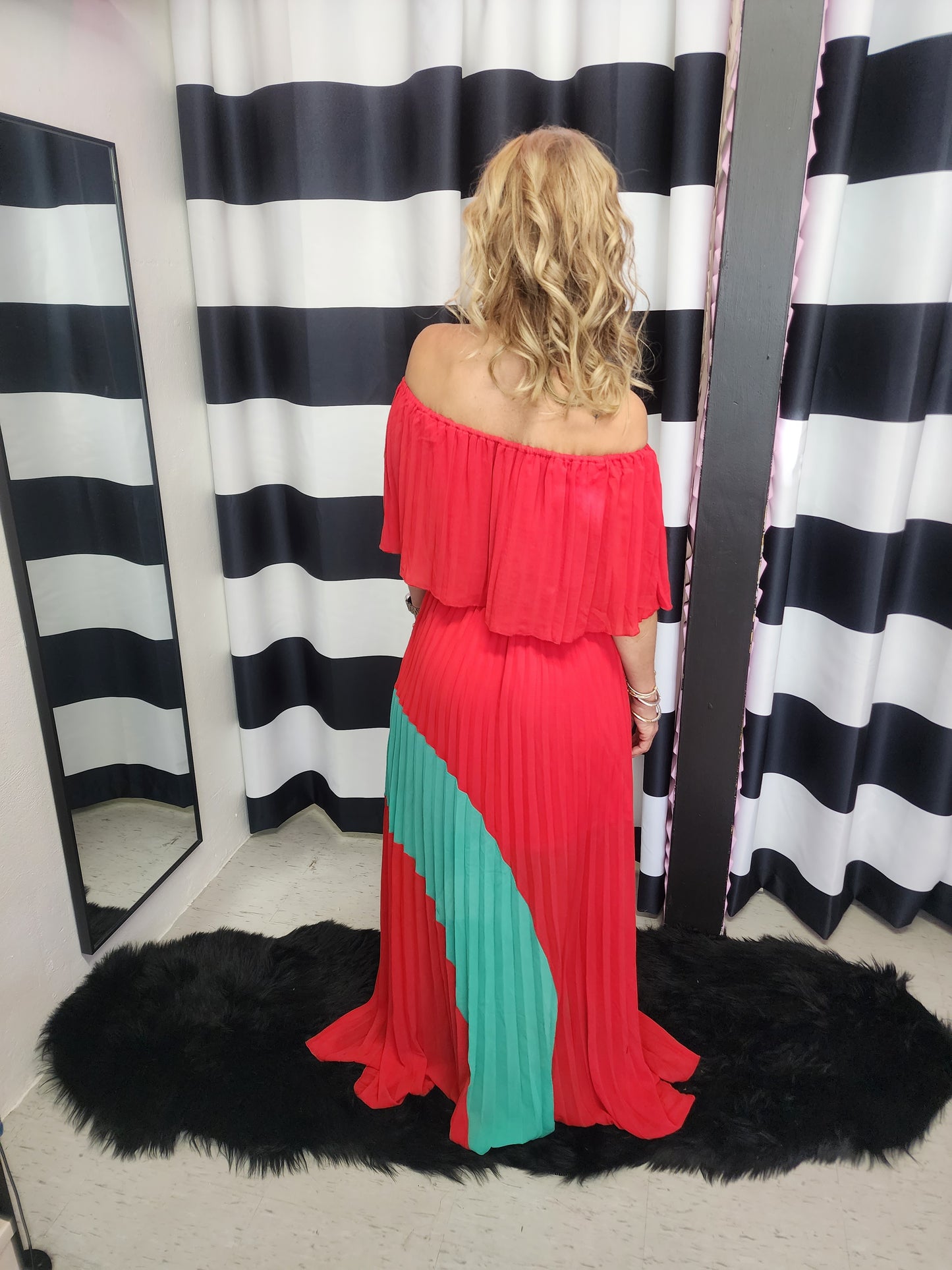 Red & Green Long Maxi Dress