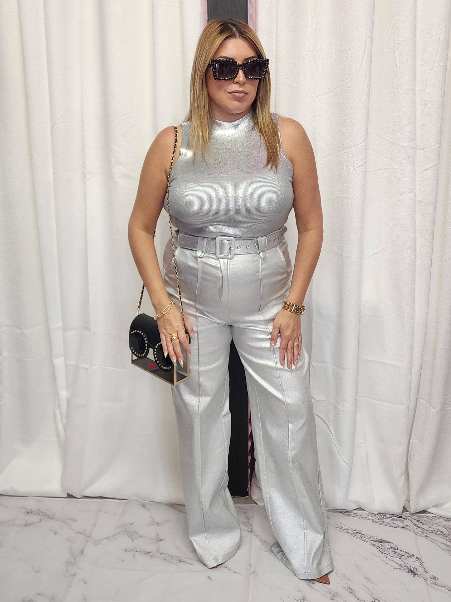 Silver Long Pant with Belt