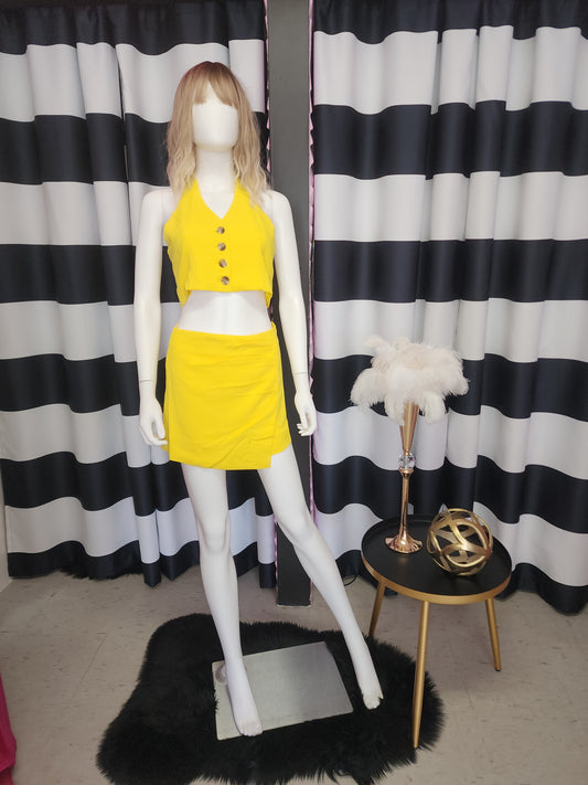 Yellow Vest & Skirt Pant Set