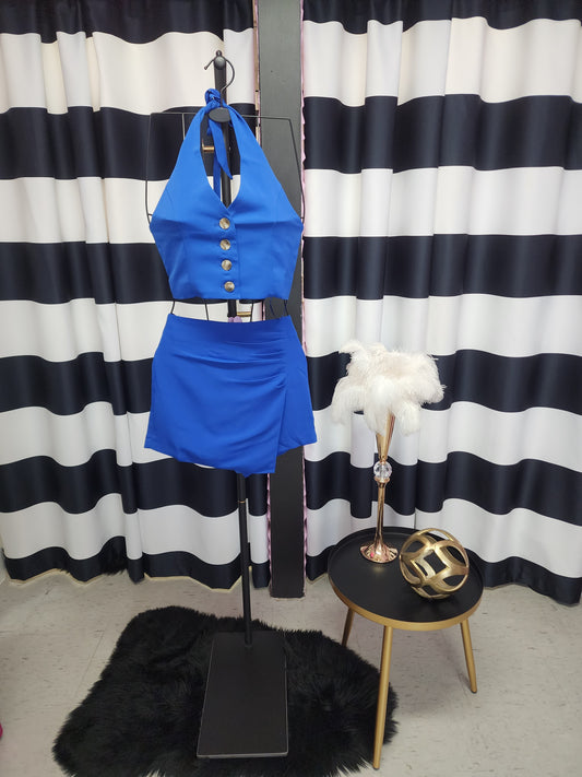 Blue Vest & Skirt Pant Set