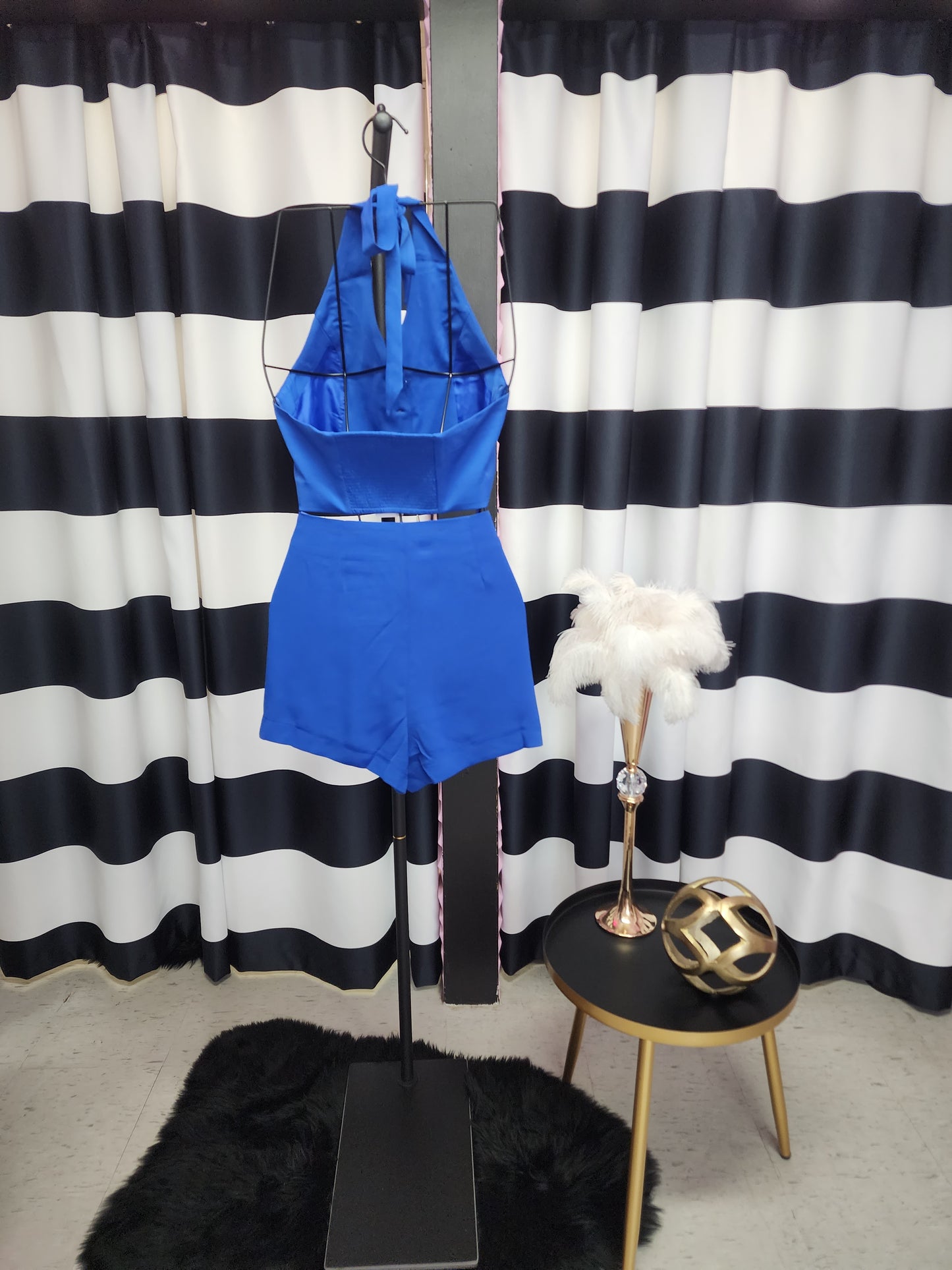 Blue Vest & Skirt Pant Set