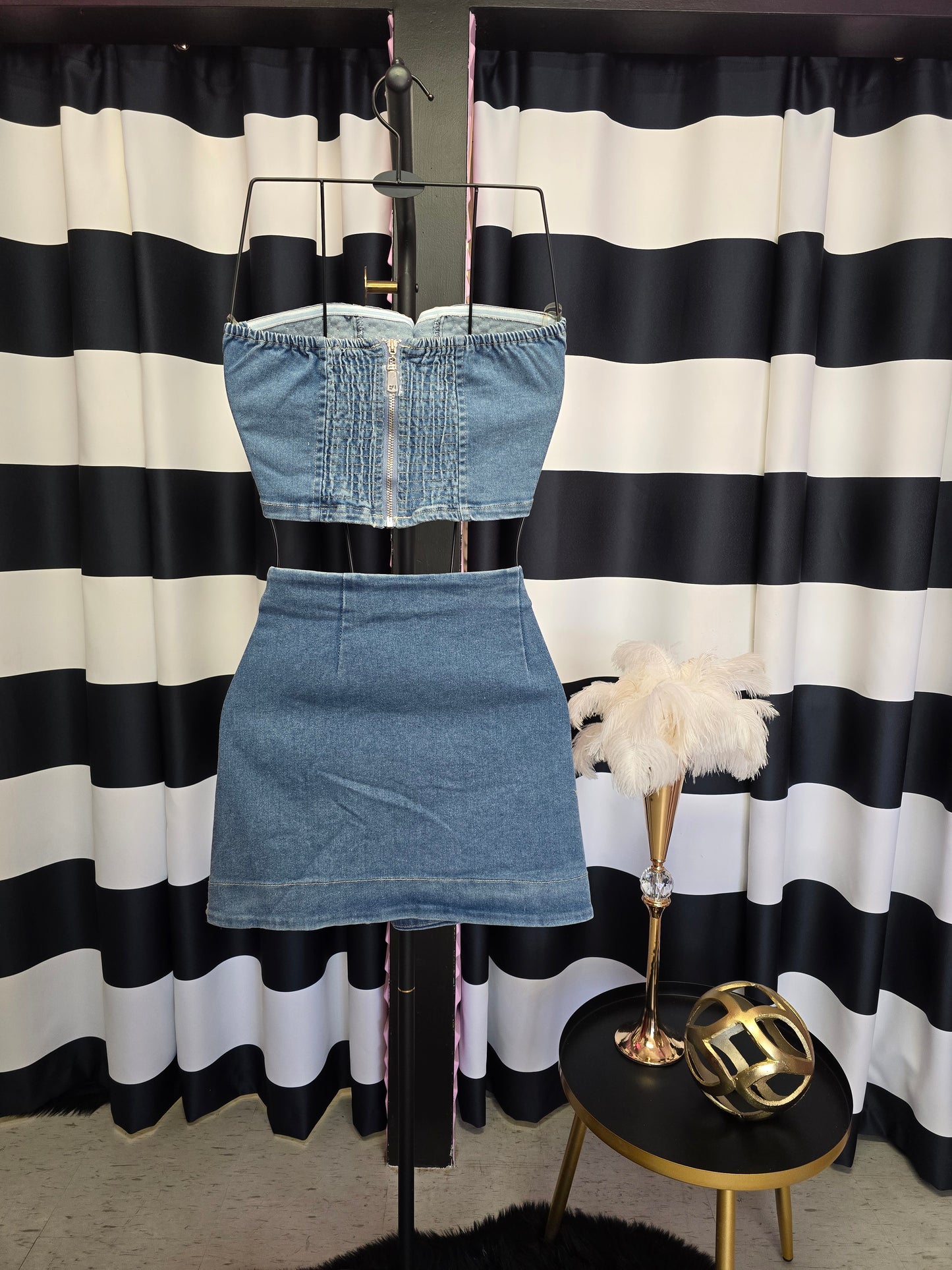 Denim Short Skirt Set