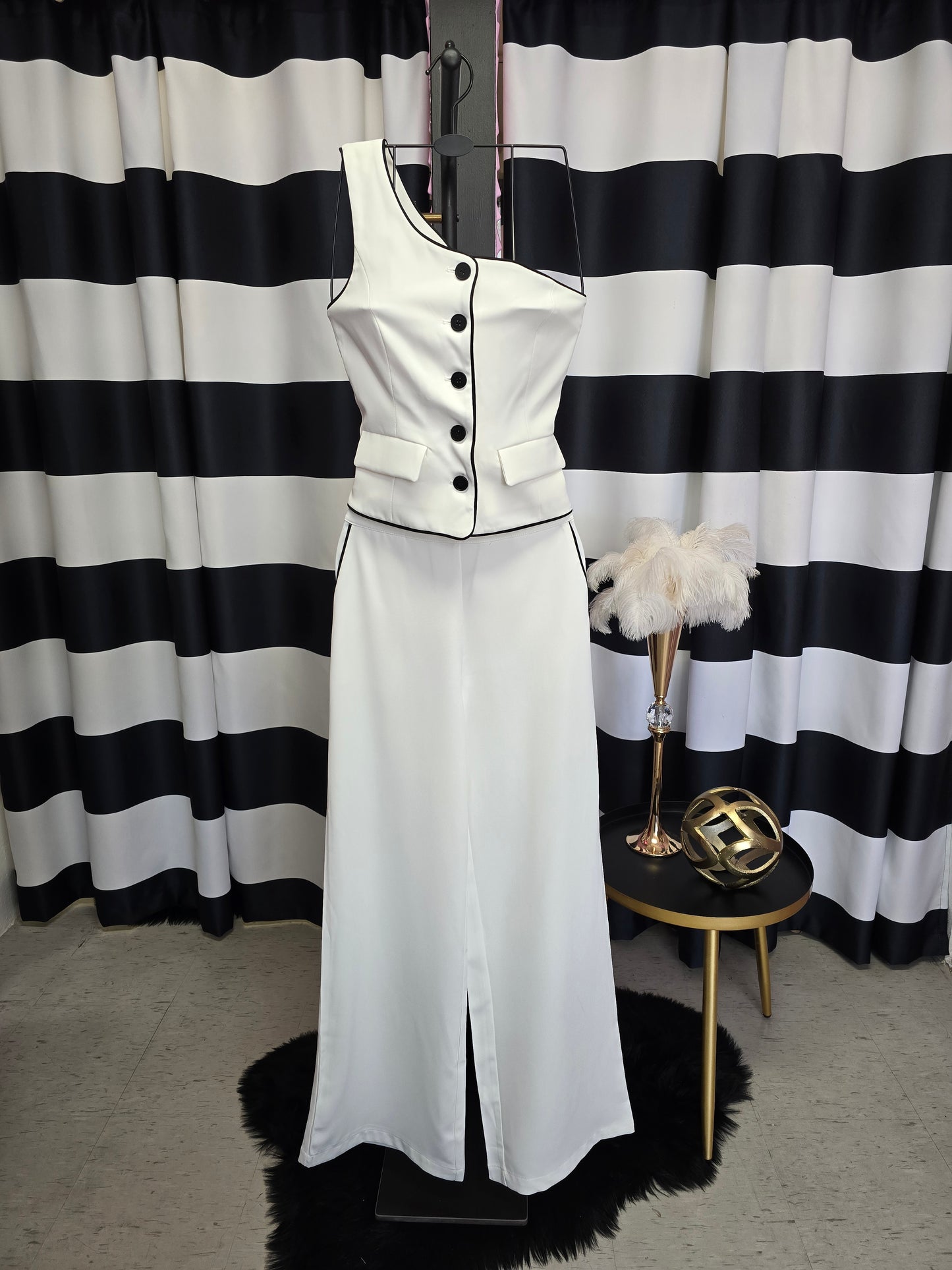 White with Black Trim Long Pant