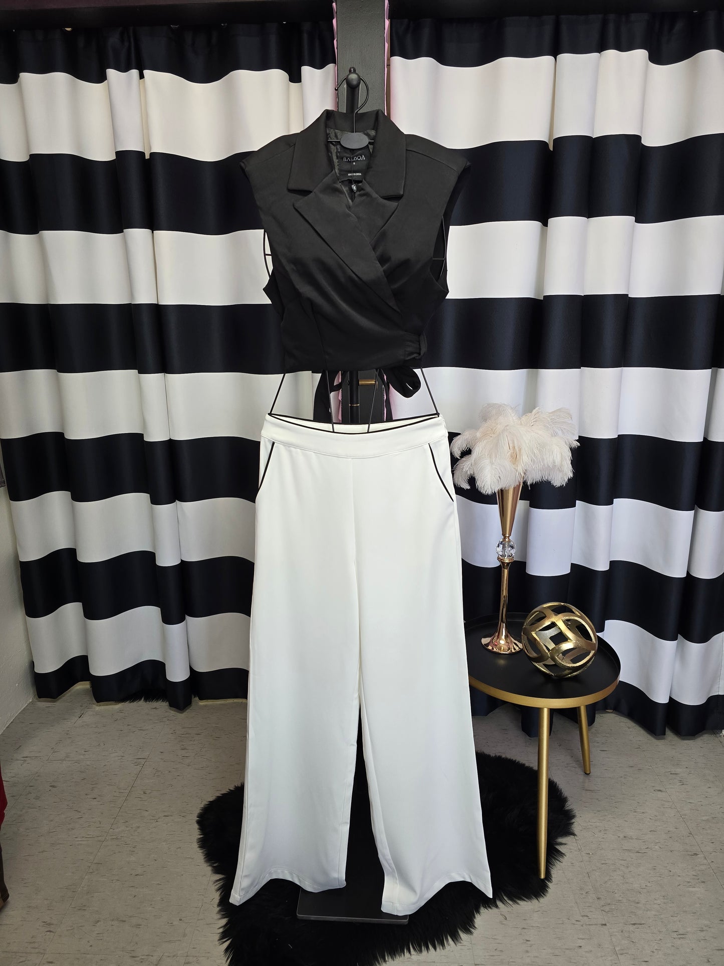 White with Black Trim Long Pant