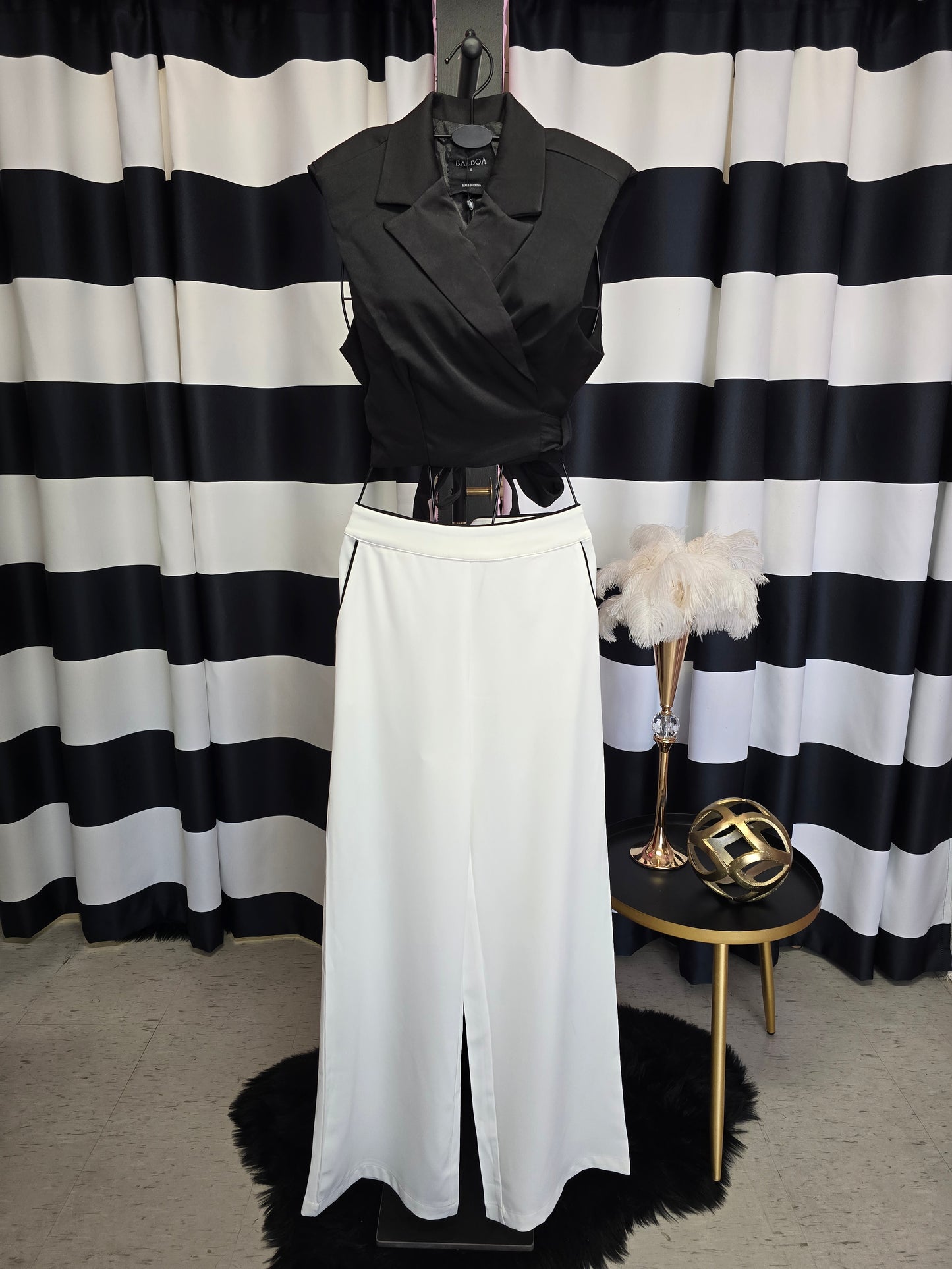 White with Black Trim Long Pant