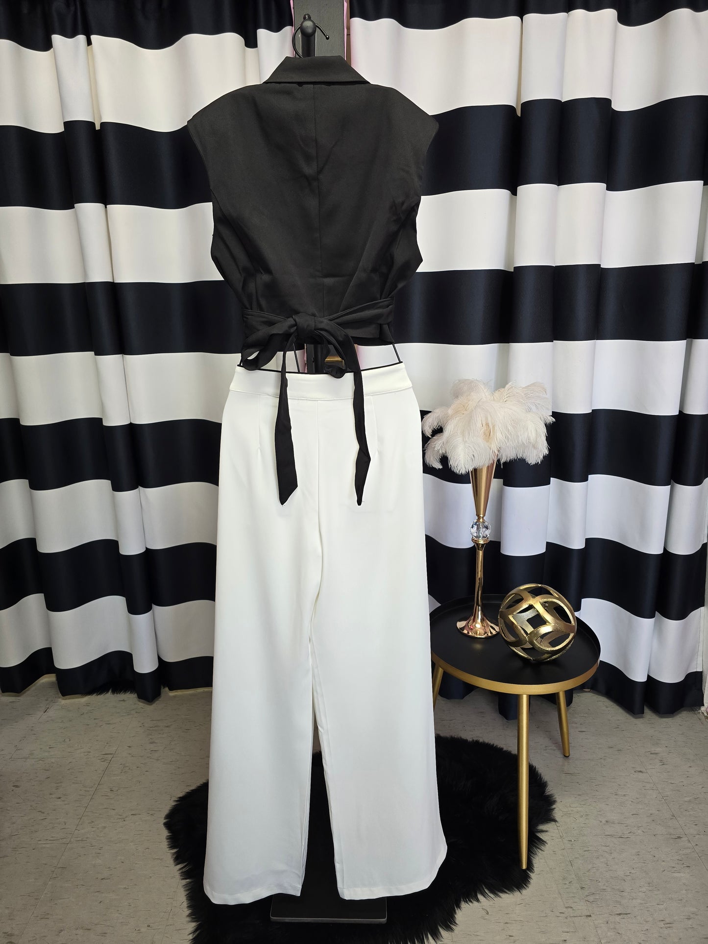 White with Black Trim Long Pant