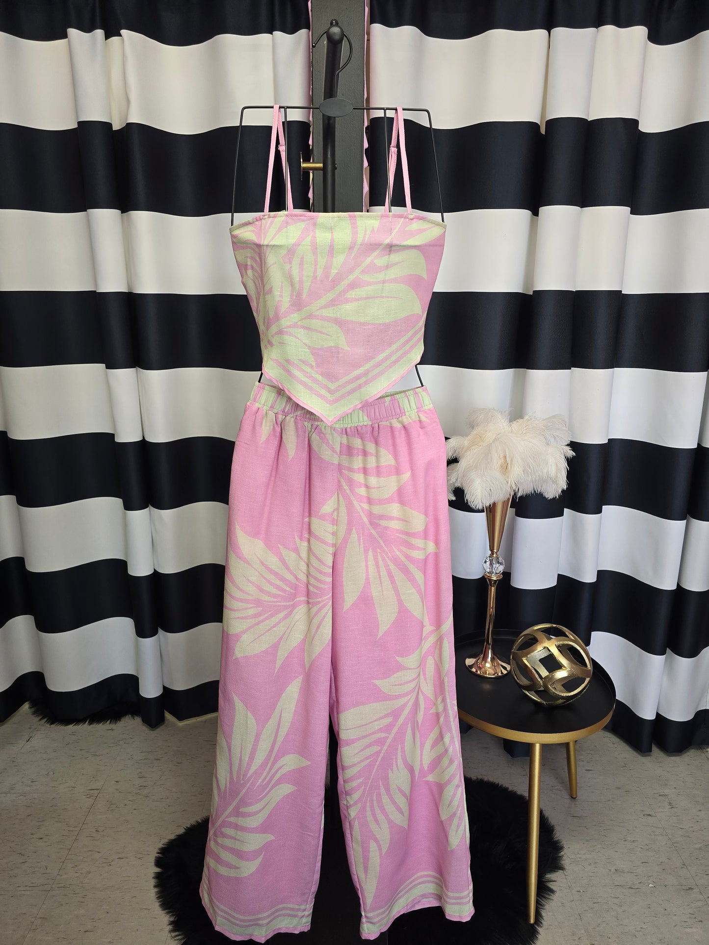 Pink & Beige Long Pant Set