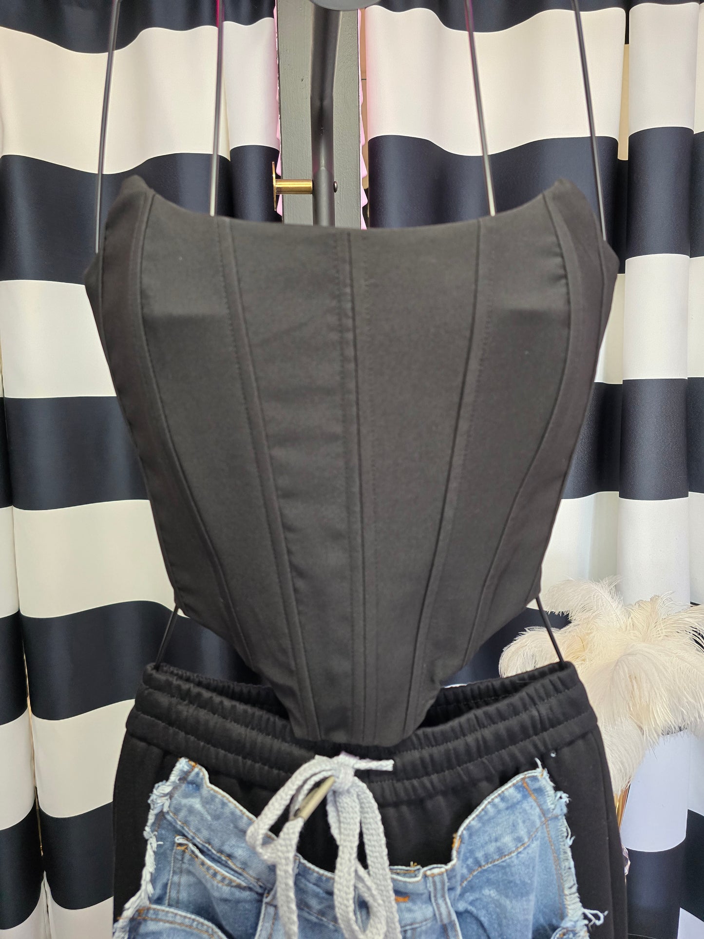 Black Bustier with Decorative Flower