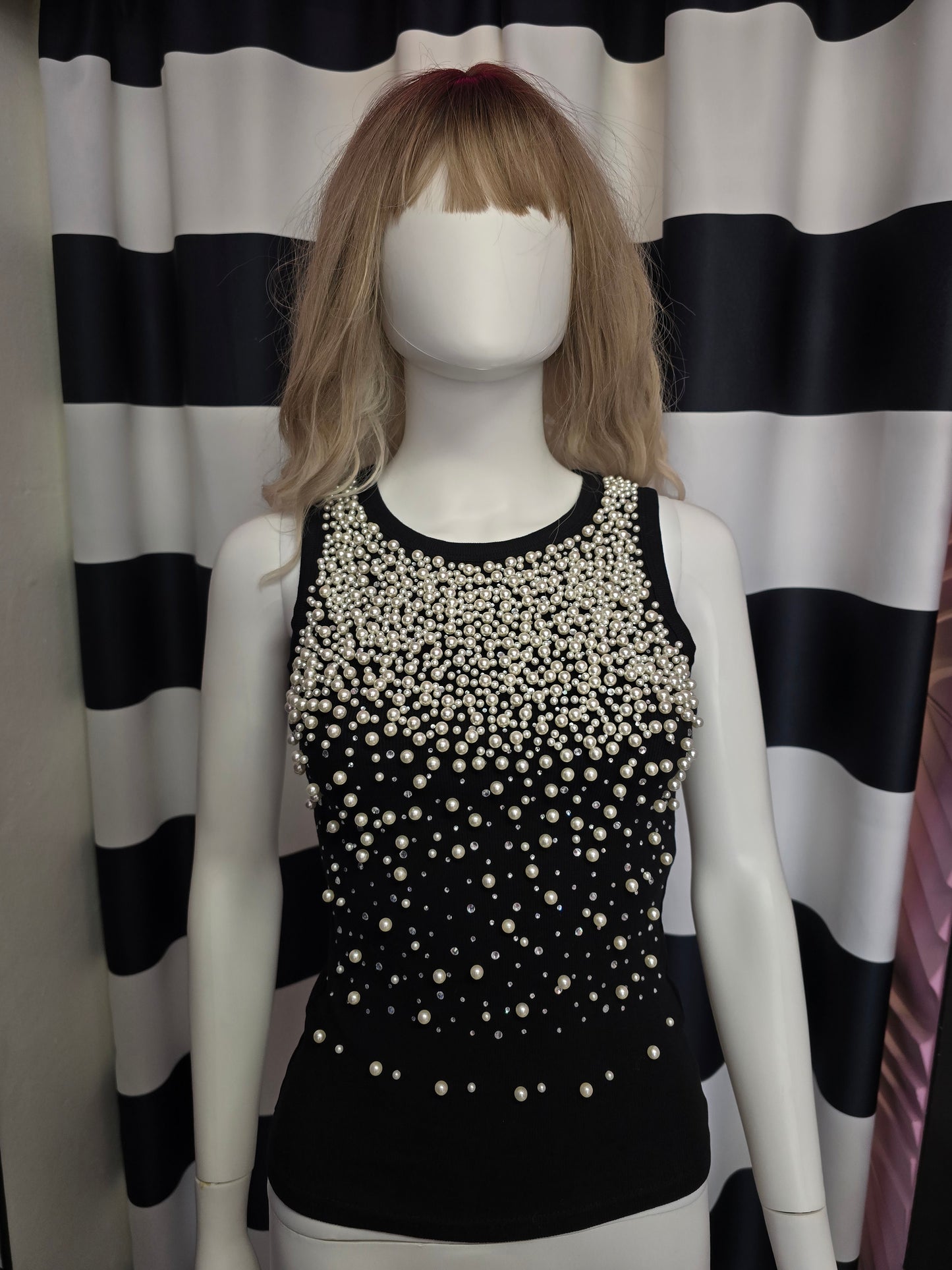 All Over Pearls Black Tank Top