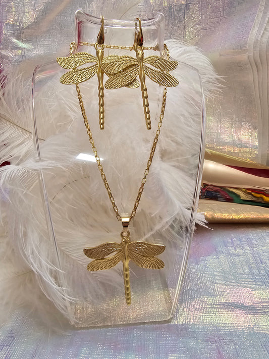 Dragonfly Gold Zamak & Stainless Steel Necklace