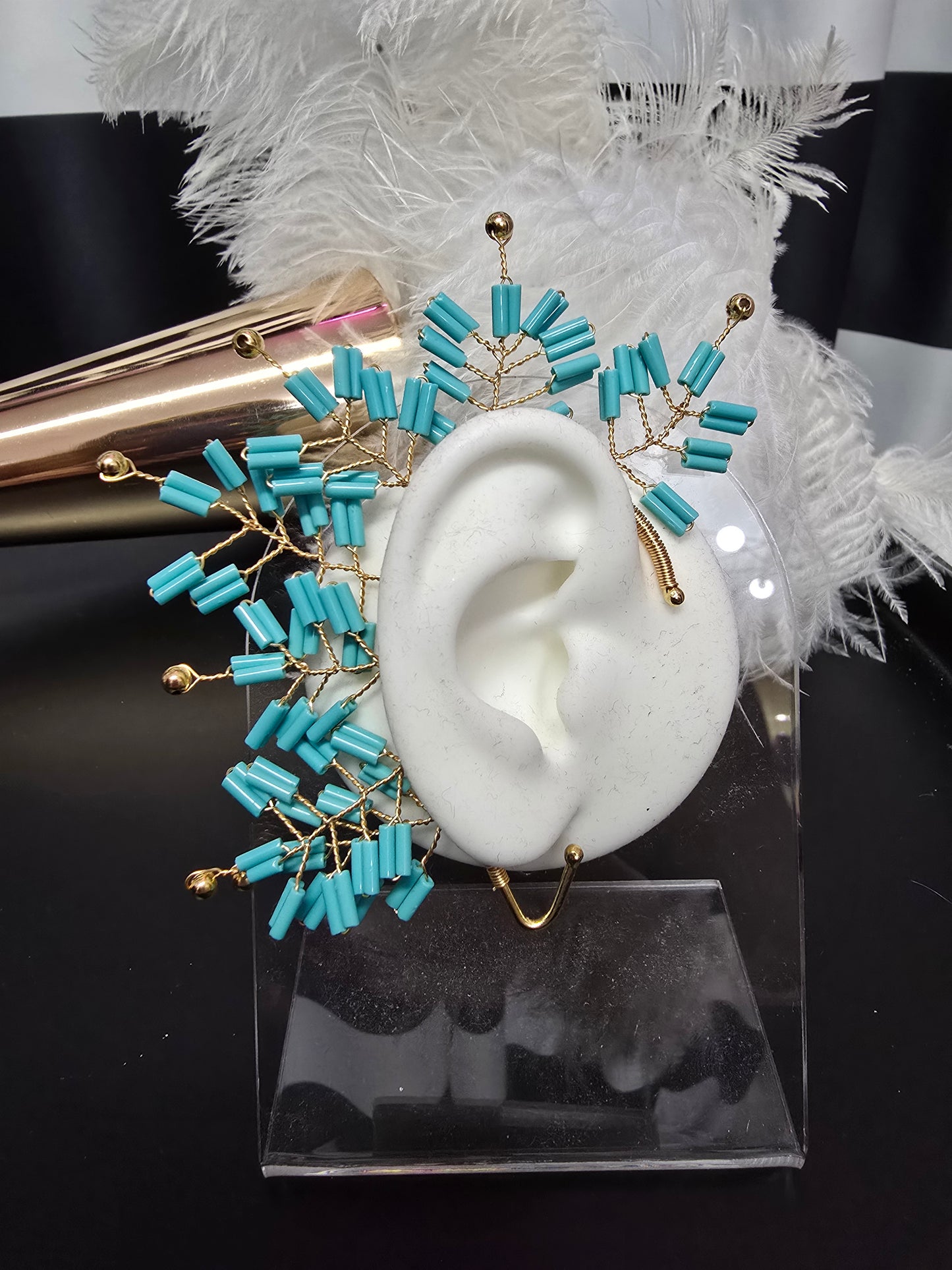 Turquoise & Gold Large Earcuff