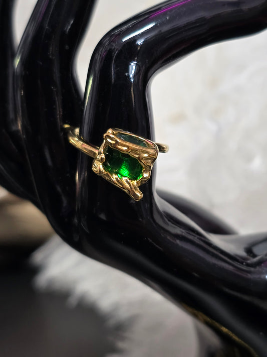 Green Gem Gold Stainless Steel Adjustable Ring