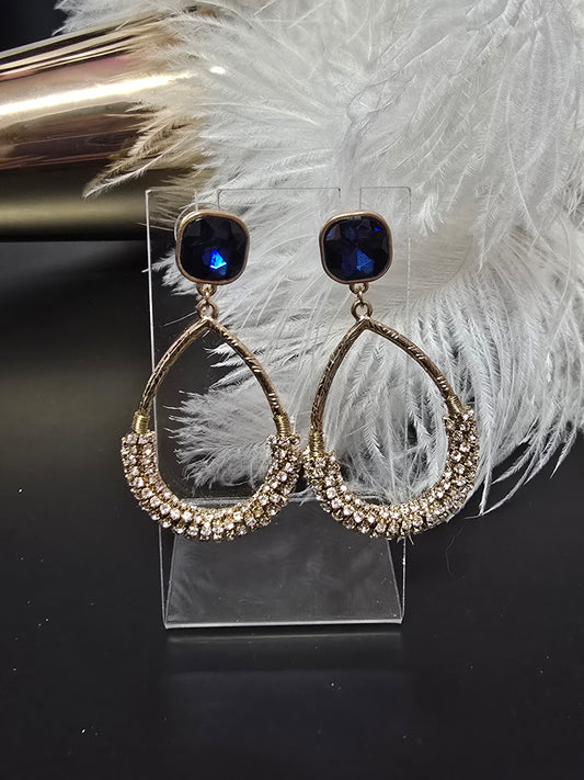 Gold Rhinestones & Blue Earrings