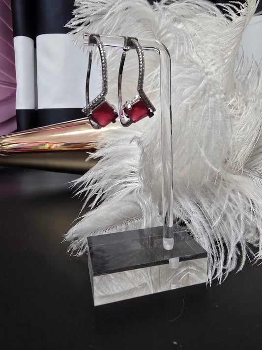 Rhinestones & Red Gem 9.25 Sterling Silver Earrings