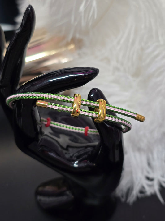 Green & Pink Marine Cable Adjustable Bangle