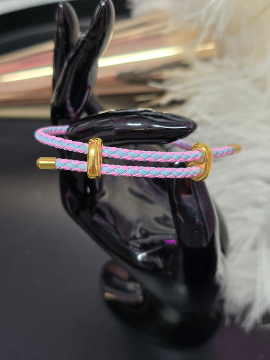 Pink & Blue Marine Cable Adjustable Bangle