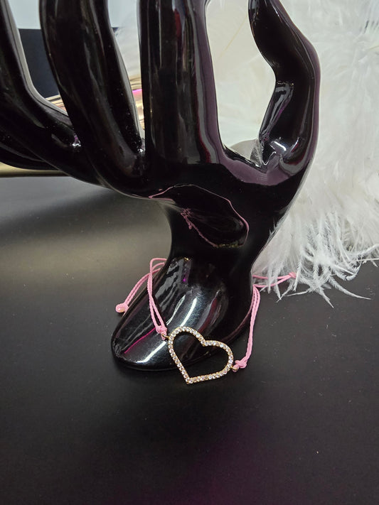 Gold Heart Pink Adjustable Bracelet