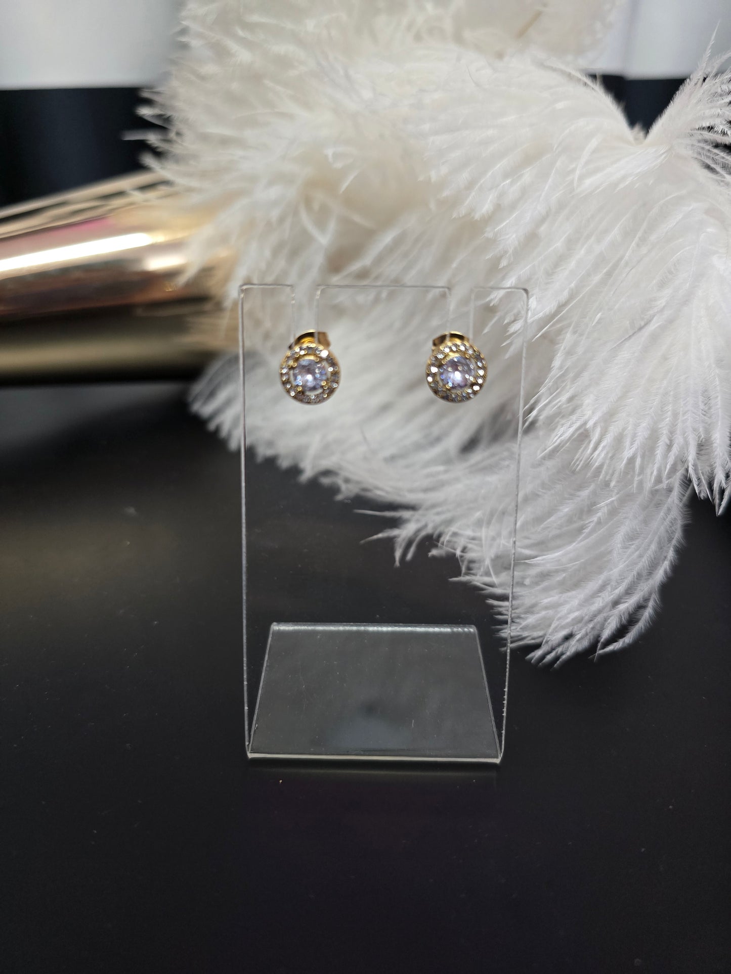 Gold & Rhinestones Round Earrings