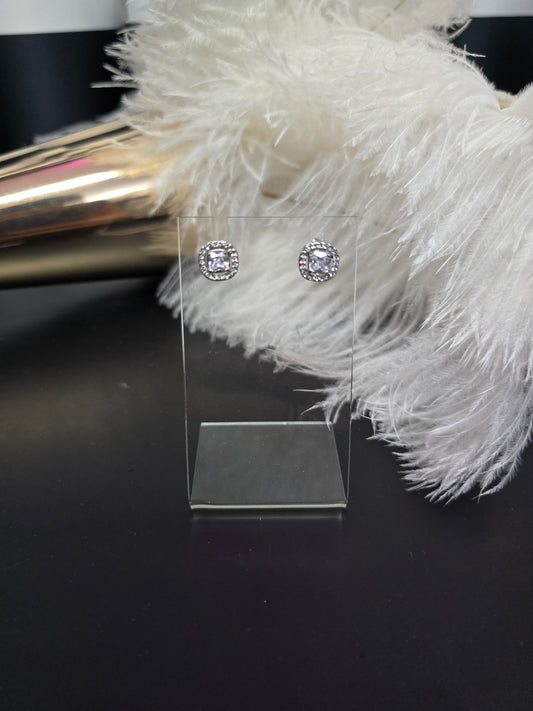 Silver & Rhinestones Square Earrings