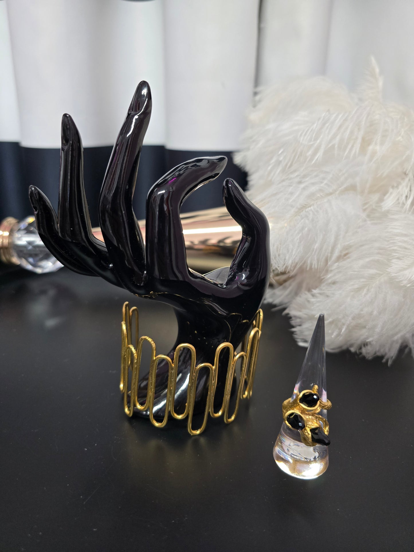 Gold & Black Gems Zamak Adjustable Ring